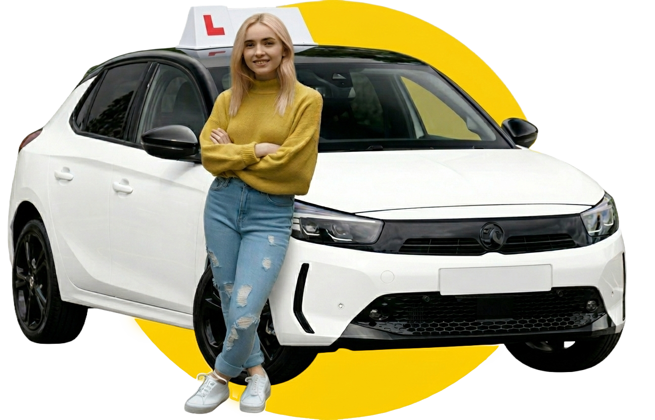 Learner driver beside a car